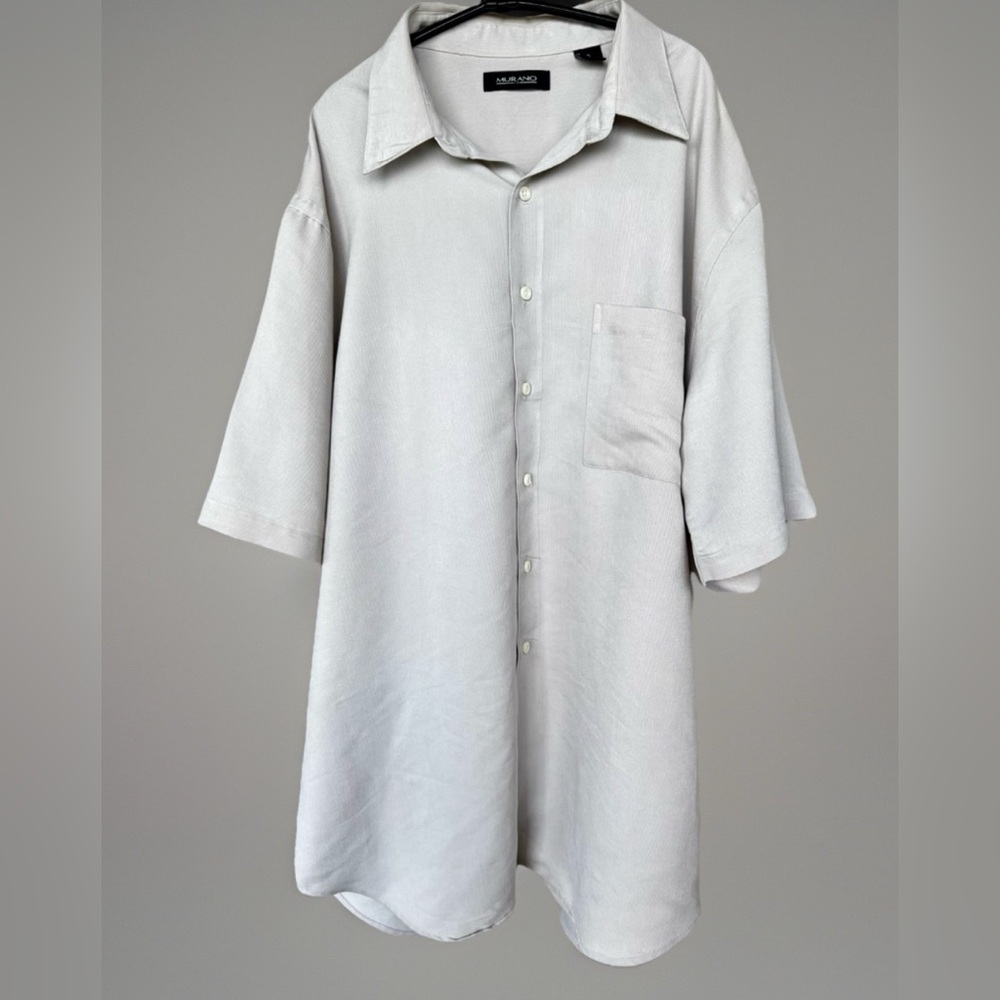 Murano Mens Short Sleeve Button Up Shirt Tan/Gray Rayon/Poly Blend Ribbed XL